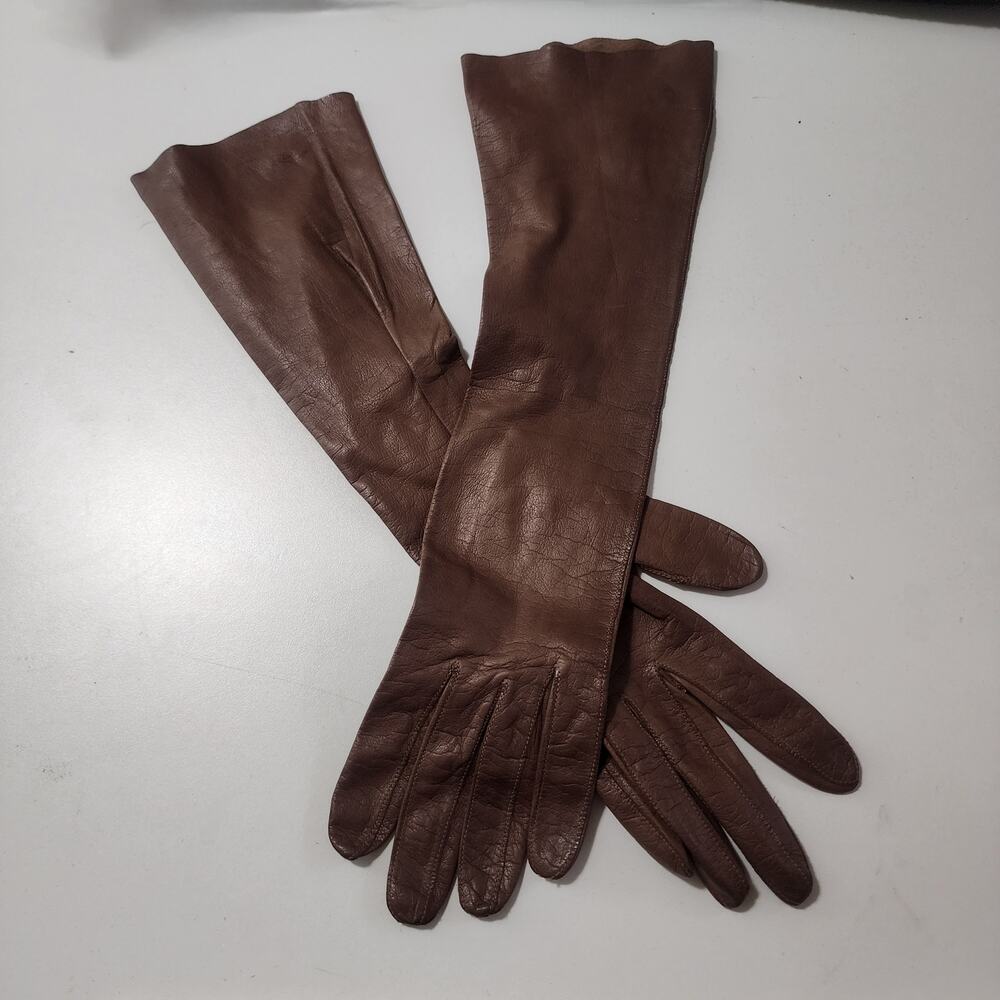 Vintage Kay Fuchs brown leather opera gloves
